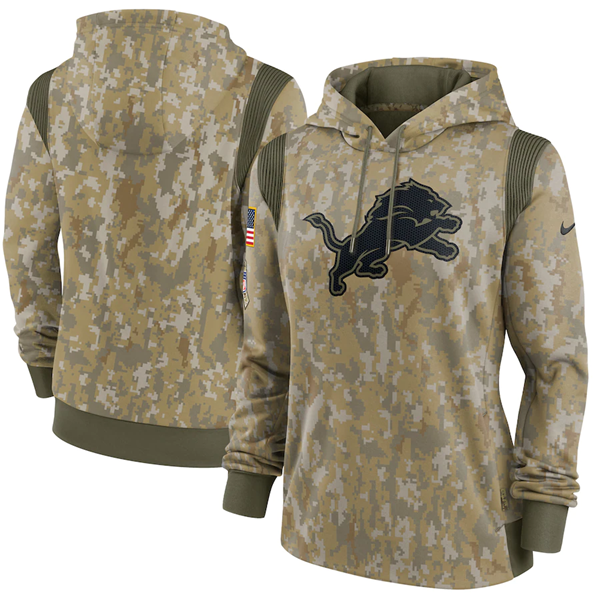Women's Detroit Lions 2021 Camo Salute To Service Therma Performance Pullover Hoodie(Run Small)